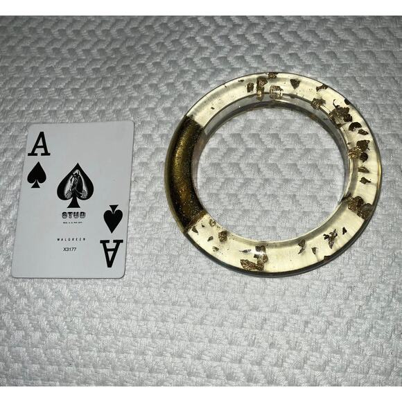 Iris Apfel & Bajalia Artisan Clear Resin Bangle Bracelet Gold Foil Flakes Accent - Picture 4 of 6